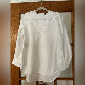 Massimo Dutti white cotton blouse with embroidered lace size small